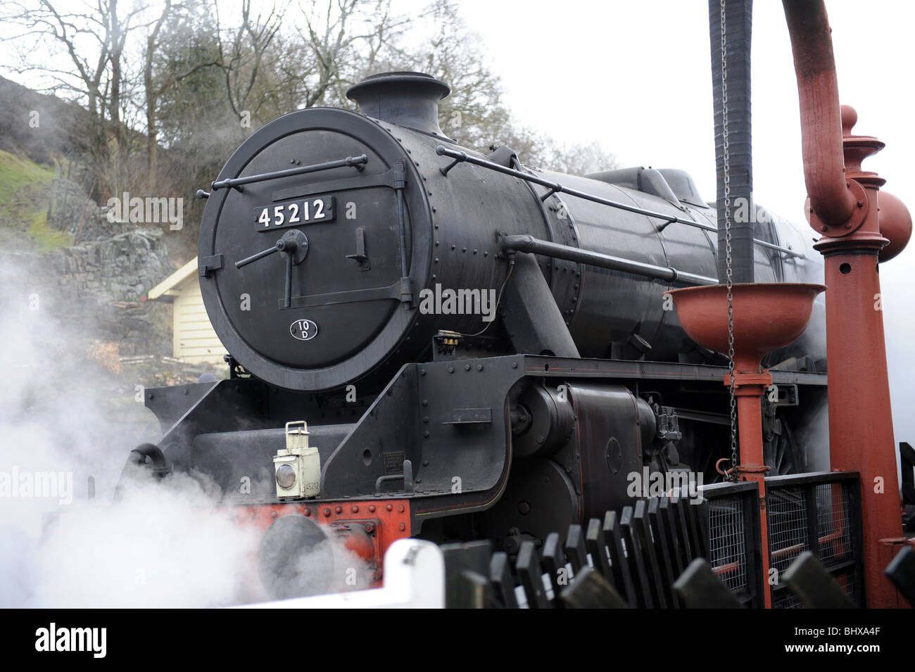 Steam locomotive 45212 arriving at Goathland Station on the North Yorkshire Moors Railway Stock Photo