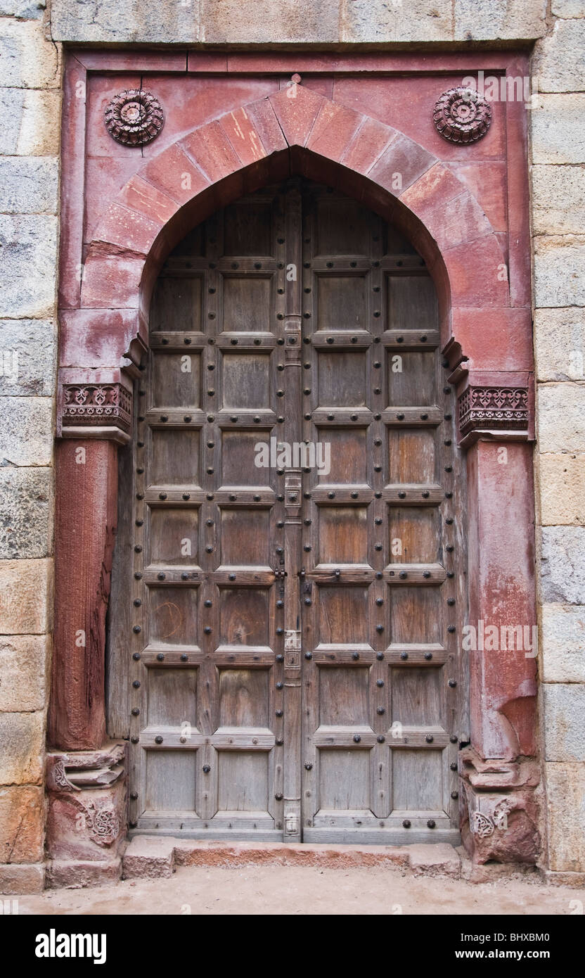 Old door at Qila-i-Kuhna Mosque (Mosque of the Old Fort), Delhi, India. Built by Sher Shah Suri in 1541 Stock Photo