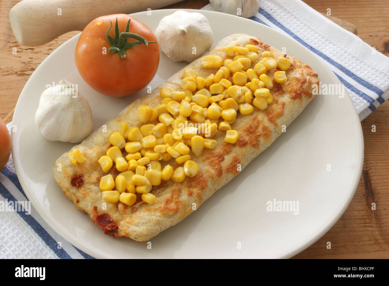 home made italian pizza with organic corn Stock Photo