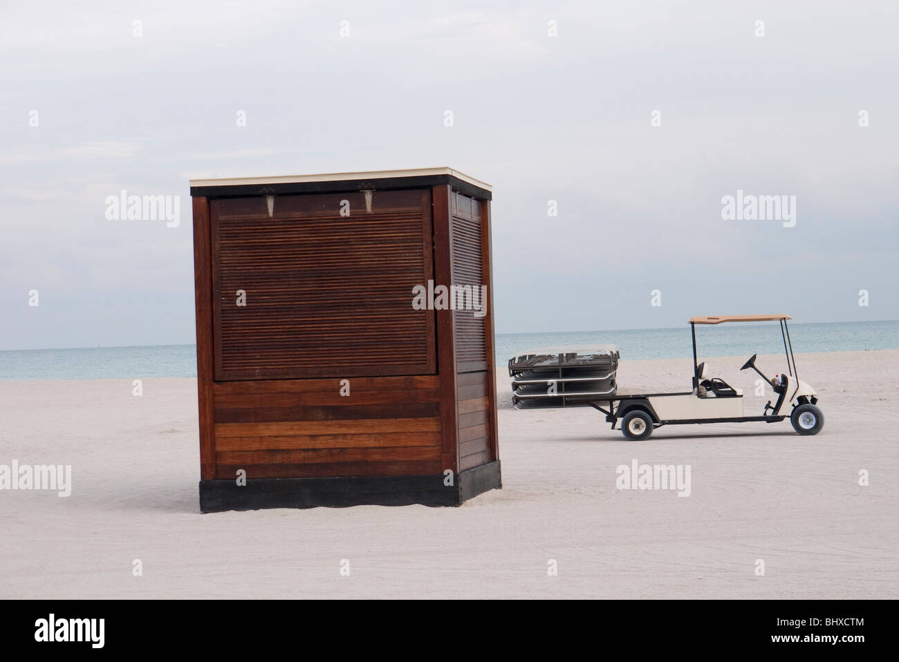 Beach buggy and hut at Miami South Beach Stock Photo
