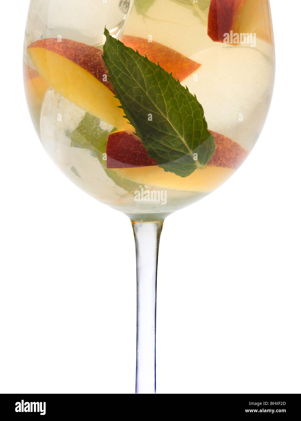 White Sangria in stemware on a white background Stock Photo