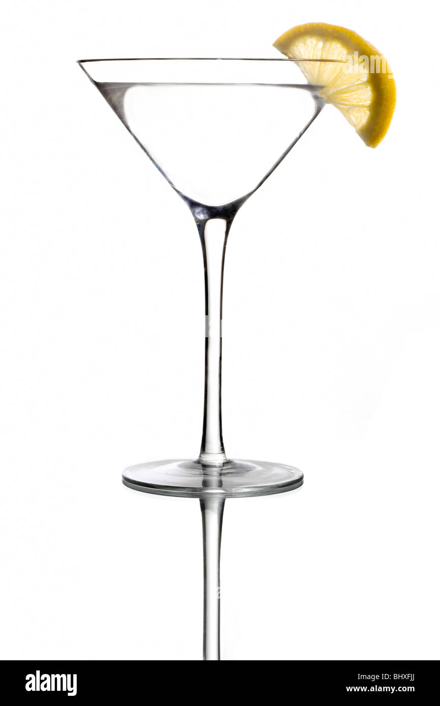 Straight up Martini WIth Lemon Twist Garnish on White Background Stock
