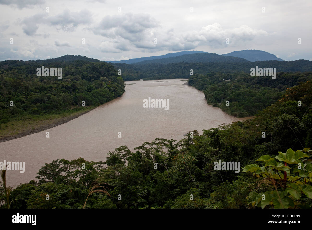 The Cofan Village of Dureno in the Ecuadorian Amazon, which was severely affected by oil contamination. Stock Photo