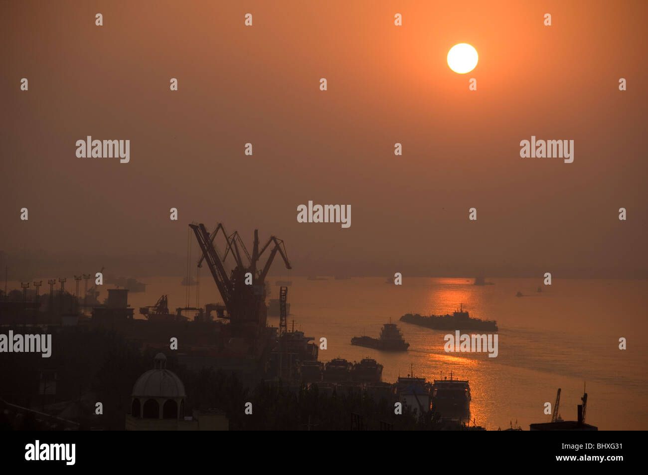 Sunset on the Yangzi river in Jiujiang.iangxi province, China. Stock Photo