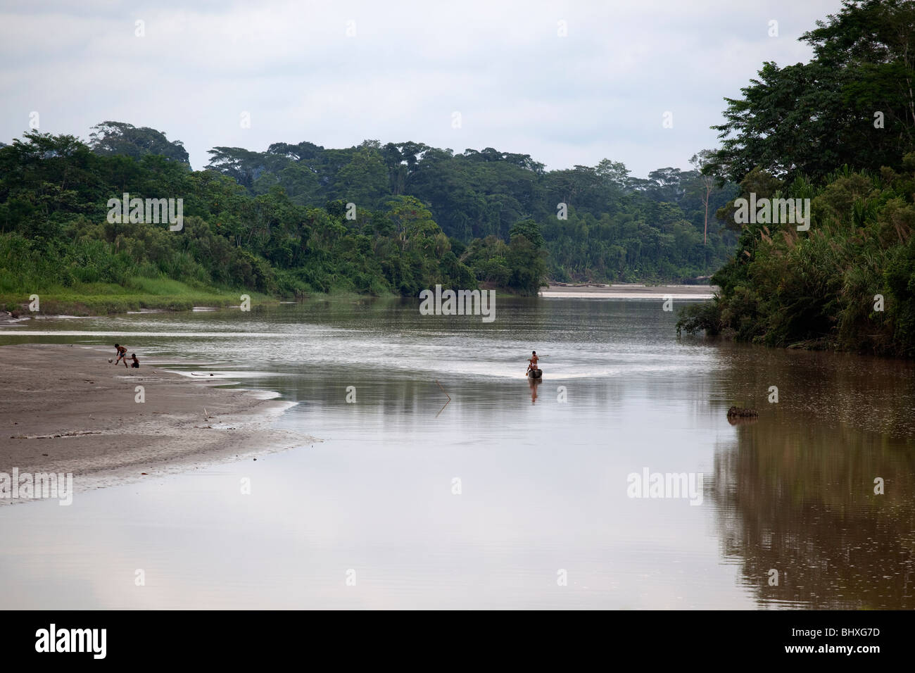 The Cofan Village of Dureno in the Ecuadorian Amazon, which was severely affected by oil contamination. Stock Photo