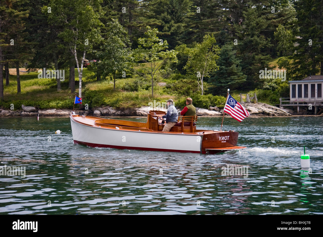 A nice little launch for to go boating in Maine Stock Photo Alamy