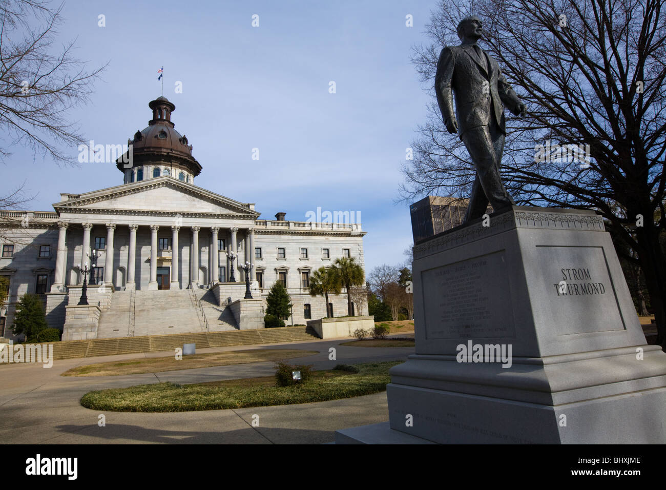 State Capitol Building fronted by statue of Strom Thurmond, Columbia, South Carolina Stock Photo