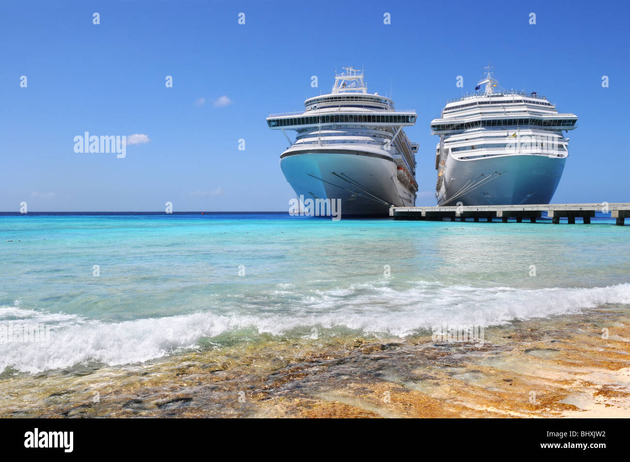 Cruise ships docked in Caicos Island, British West Indies Stock Photo