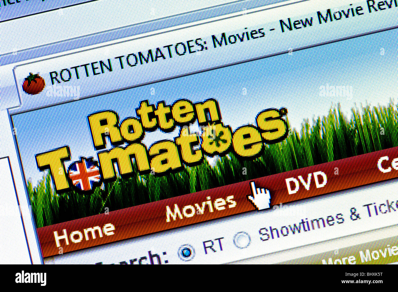 Macro screenshot of the Rotten Tomatoes website - the site dedicated to movie news and reviews. Editorial use only. Stock Photo