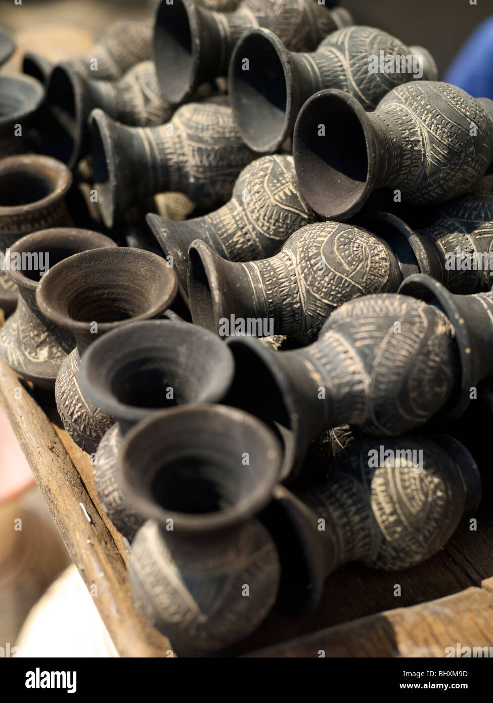Black ban chiang jugs Stock Photo