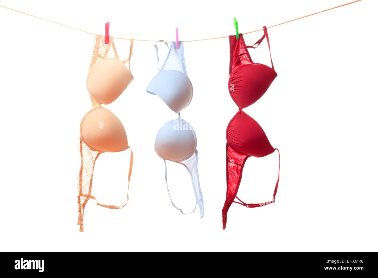 the color bra hanging on clothes line Stock Photo - Alamy