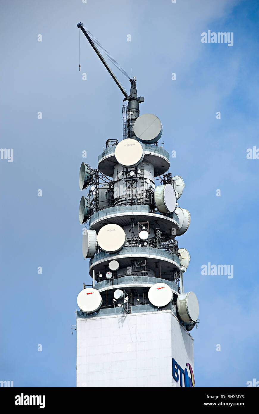 bt tower Birmingham with satellite dish and tele communications Stock
