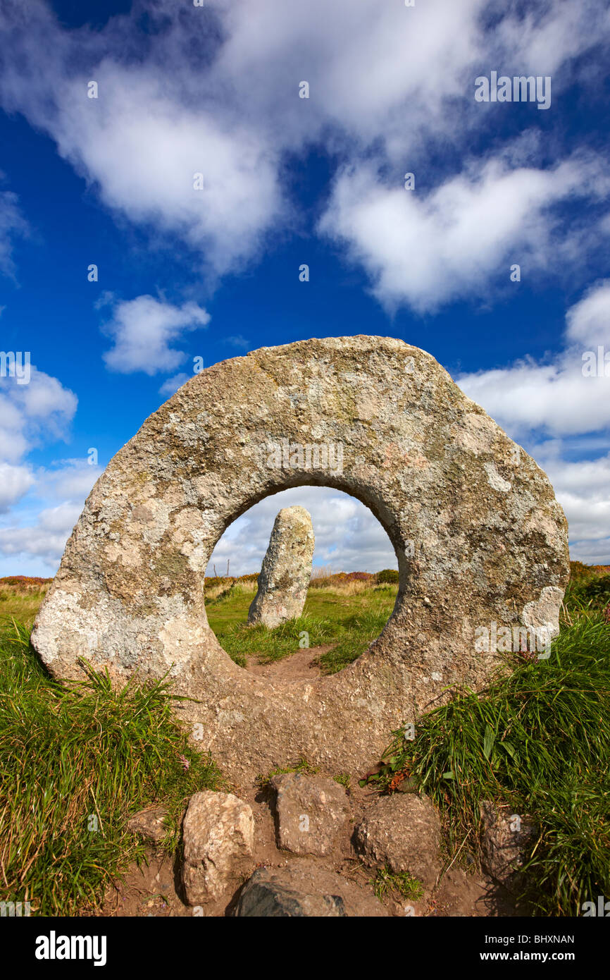 Men-An-Tol, ancient standing stones West Penwith Moor Stock Photo