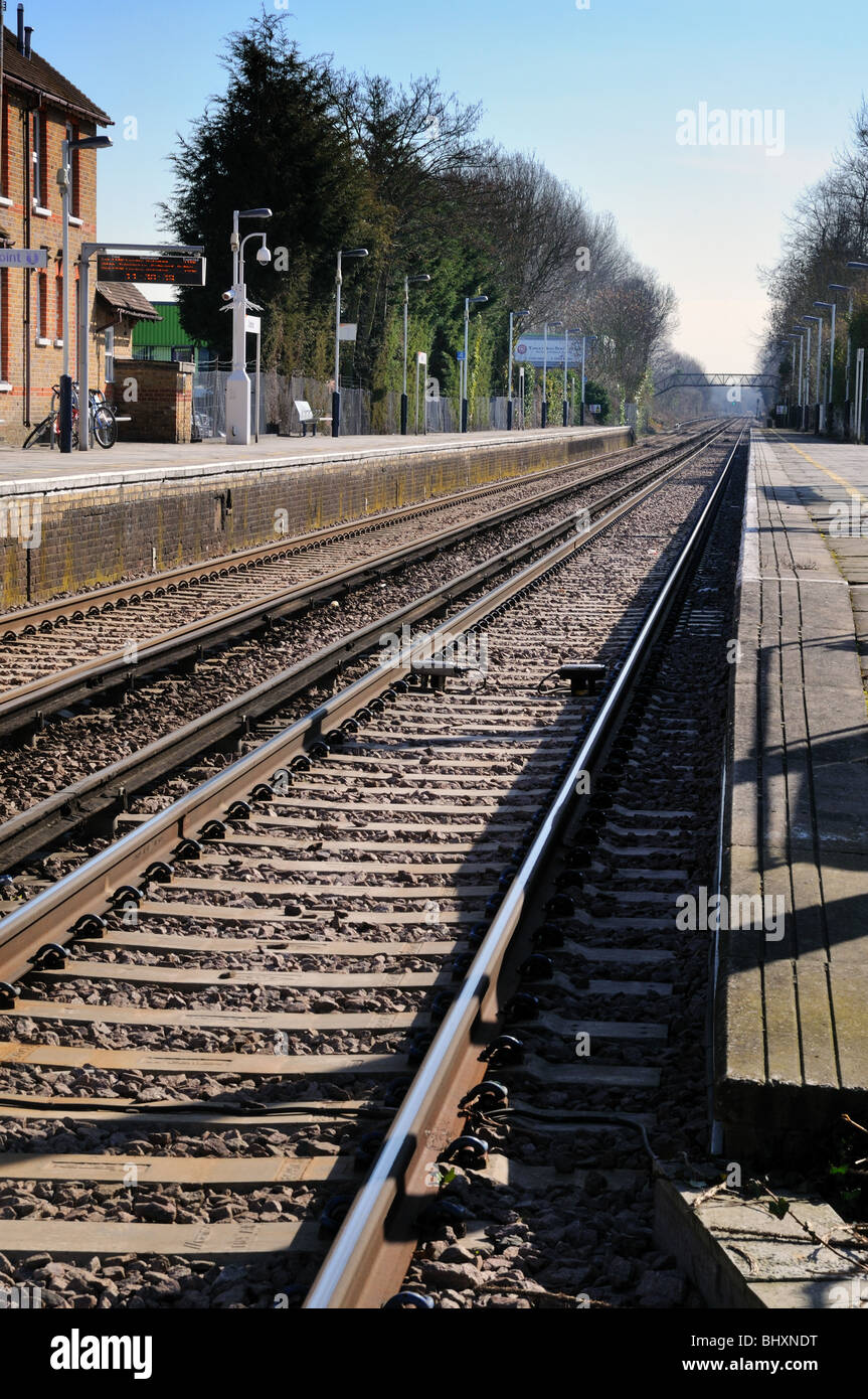Railway lines into distance Stock Photo Alamy