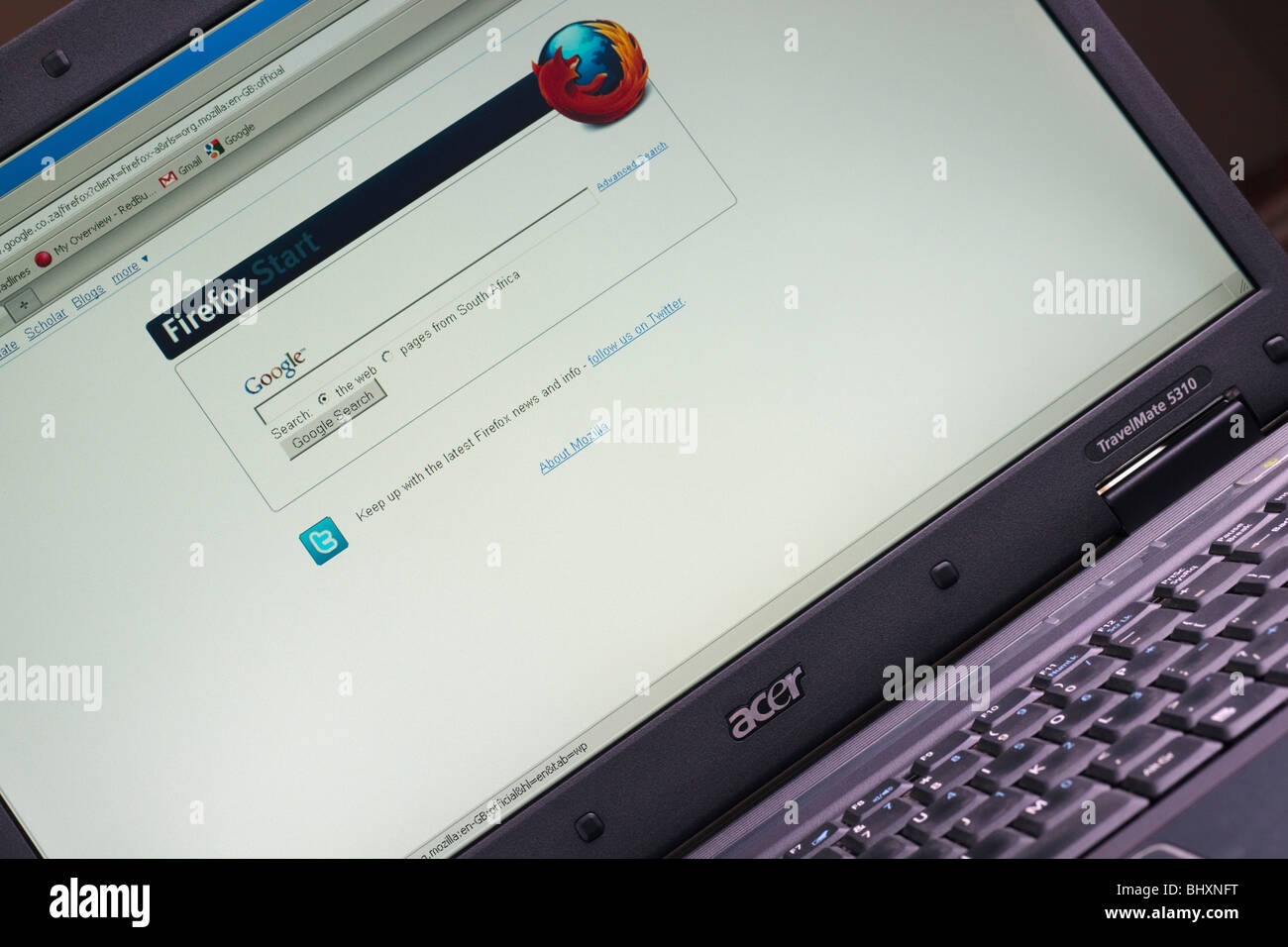 Abstract view of laptop showing browser connected to search engine. Stock Photo