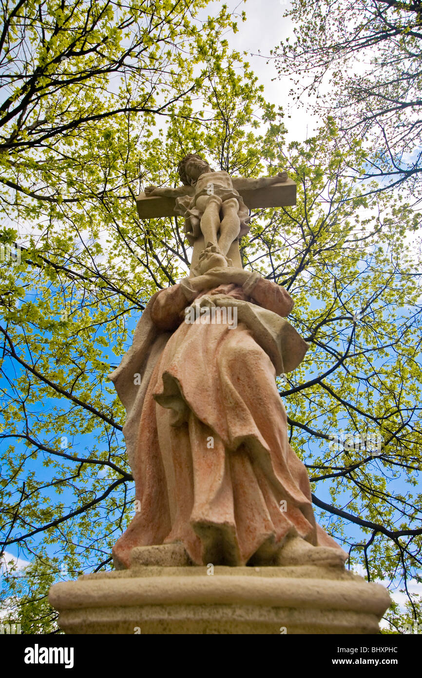 crucifix with madonna figure in Maria Dreieichen, Waldviertel Region, Lower Austria, Austria, Europe Stock Photo