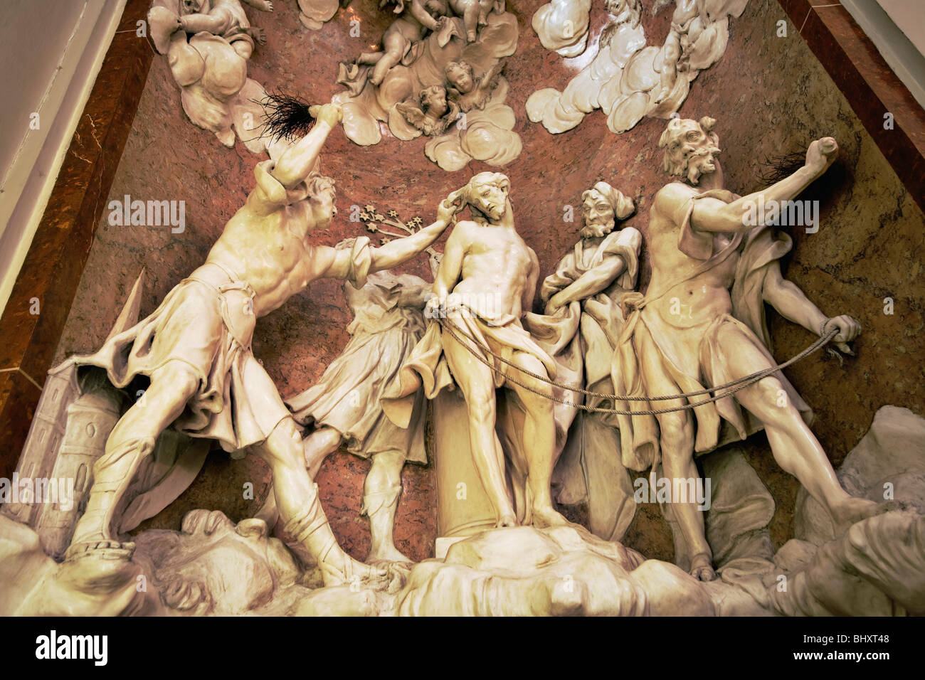 marble sculpture in the monastery church, Mariahiferstreet, Vienna, Austria, Stock Photo
