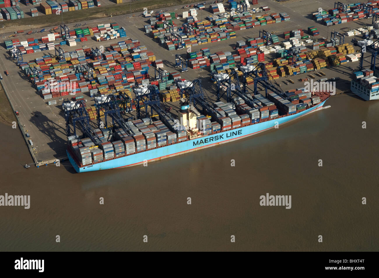 The Ebba Maersk in the Port of Felixstowe Stock Photo