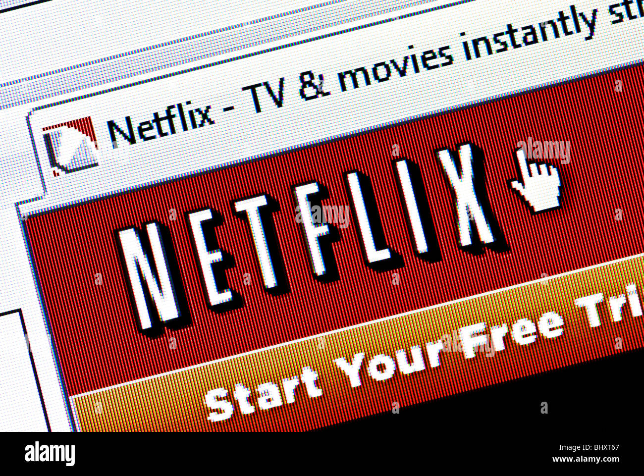 Macro screenshot of the Netflix website - the US internet movie rental and video streaming service. Editorial use only. Stock Photo