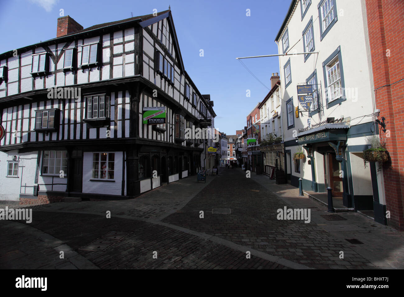 Butcher Row in Shrewsbury town centre/center,The Abbotts House on the