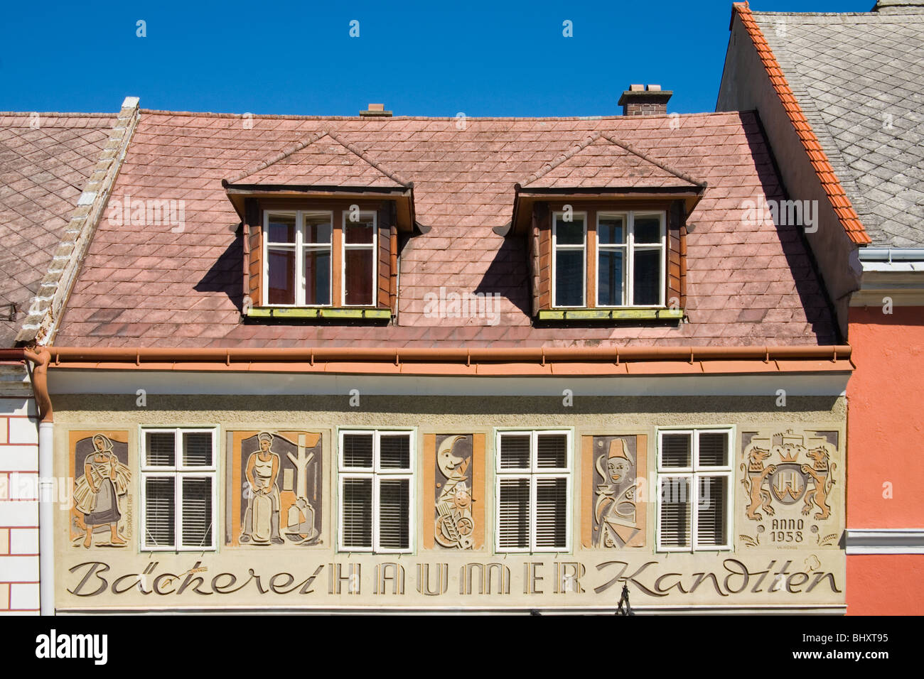 house on square in Weitra, Waldviertel Region, Lower Austria, Austria Stock Photo
