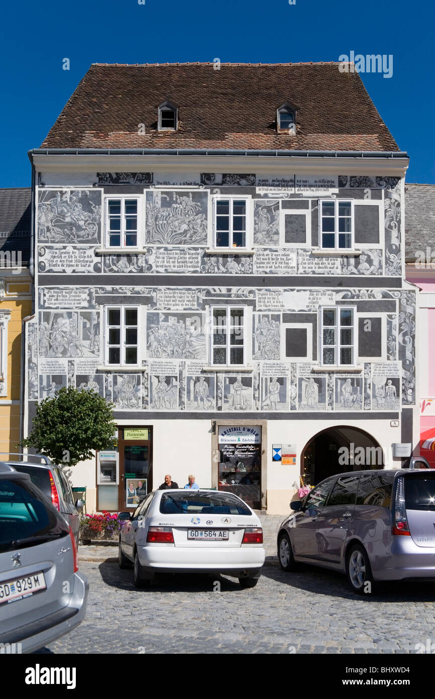 sgraffito house in Weitra, Waldviertel Region, Lower Austria, Austria Stock Photo