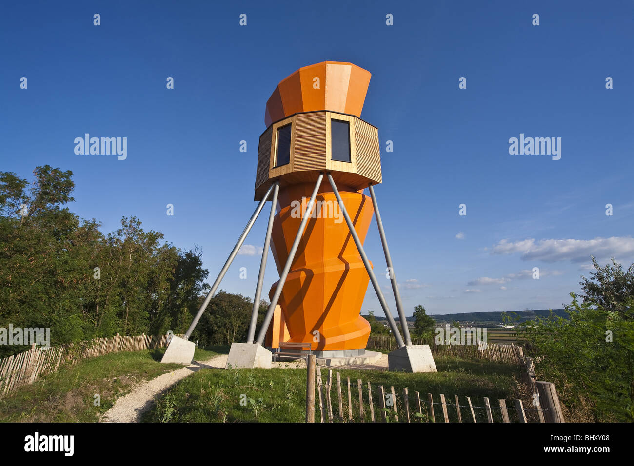 observation tower in the fossils world in Stetten, Weinviertel Region, Lower Austria, Austria, Europe Stock Photo