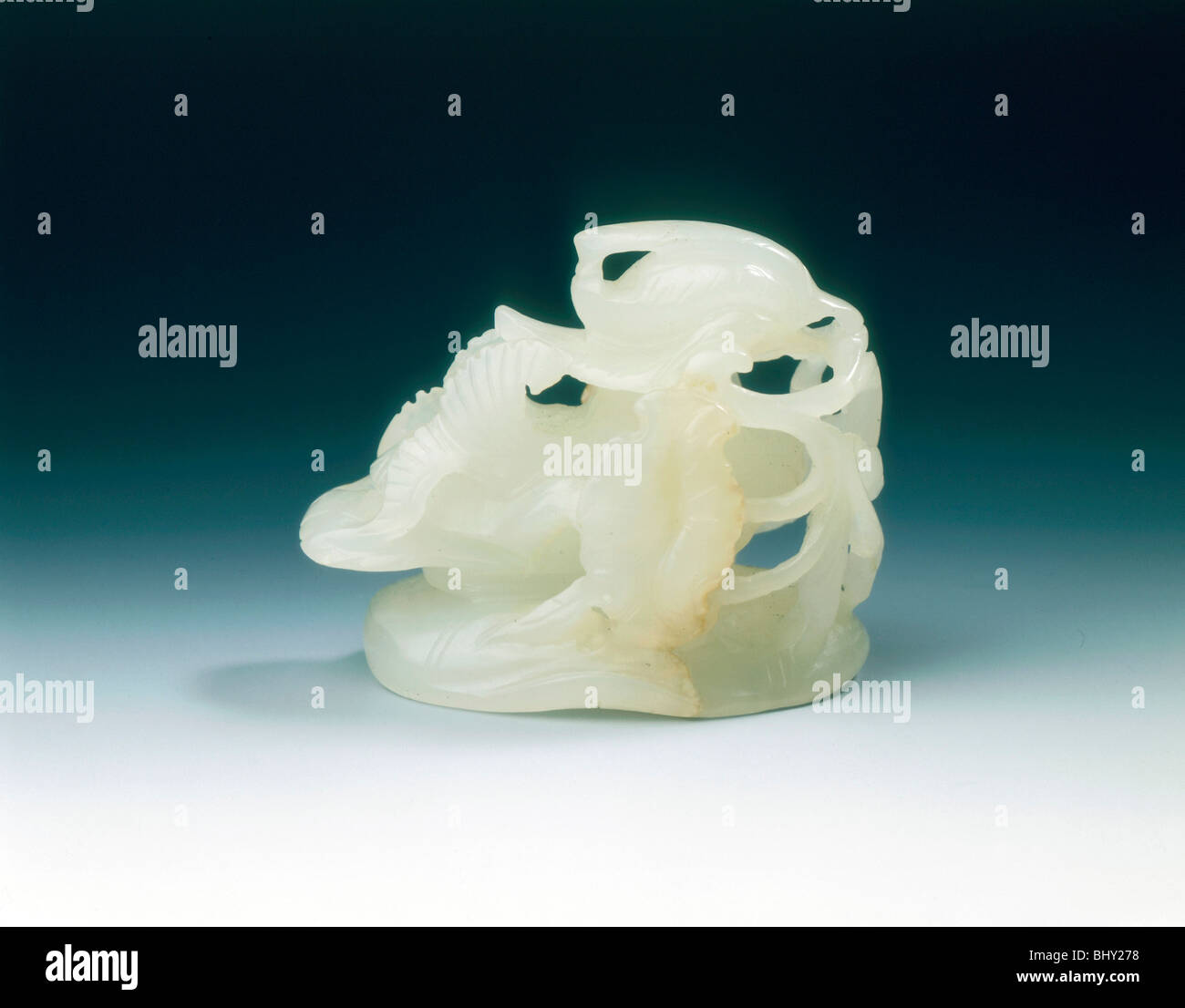 Jade finial of mandarin duck and lotus, late Ming dynasty, China, 1550