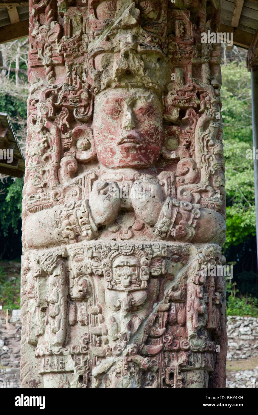 Stela C, Main Plaza with Stelae, Copan Ruinas, Honduras Stock Photo