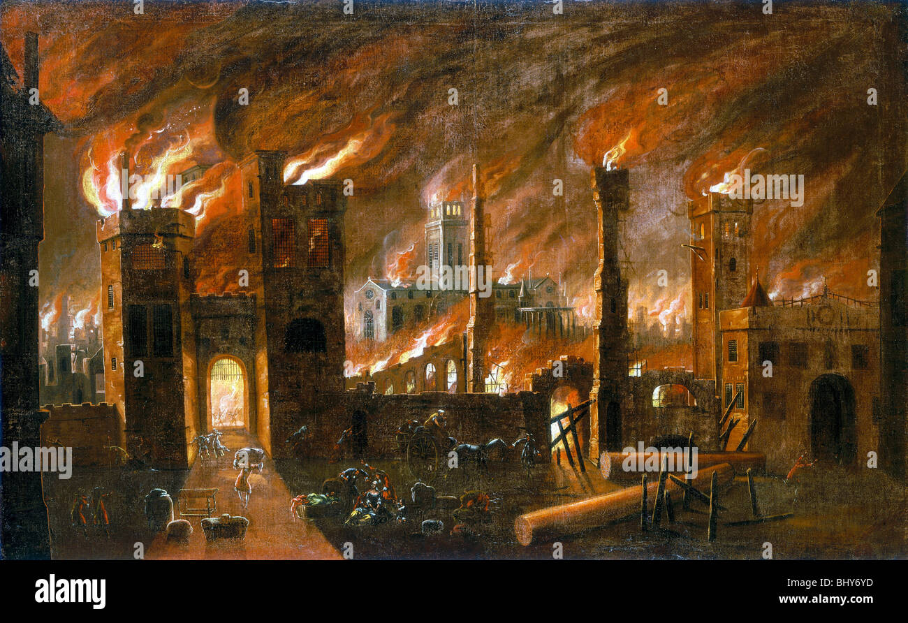 'The Great Fire of London, 1666', (c1675). Artist: Unknown Stock Photo