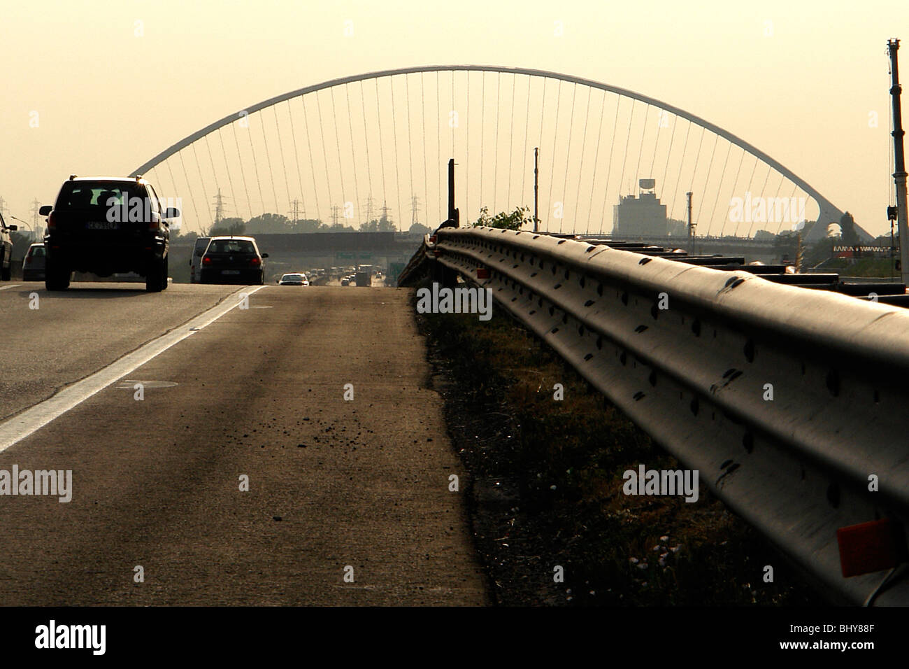 Italy, Emilia Romagna, Reggio Emilia, austostrada del sole (highway), Santiago Calatrava bridge Stock Photo