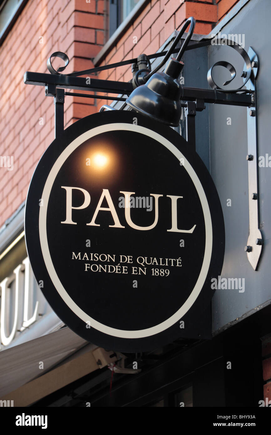 Sign above the shop front of the Paul bakery shop, Old Compton Street, London. Nov 2009 Stock Photo