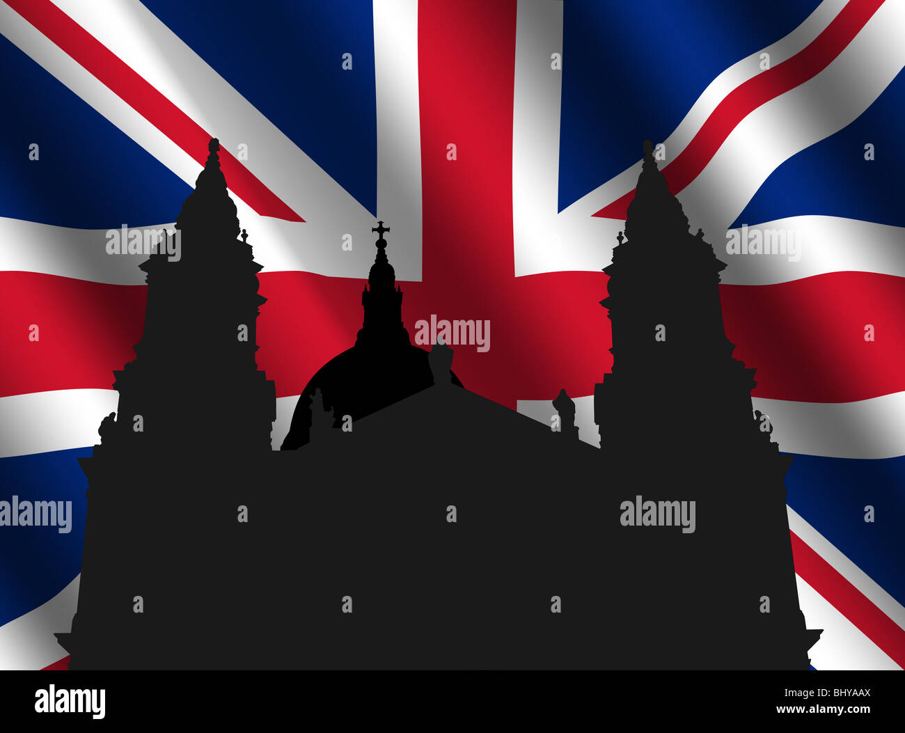 St Paul's cathedral London with rippled British flag illustration Stock Photo