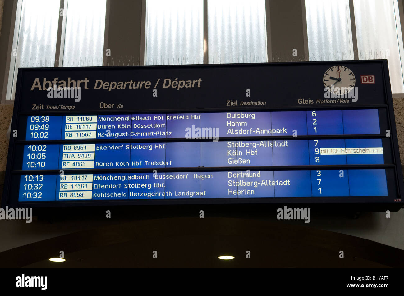 Train departure board at Aachen HBf  Aachen Germany Europe Stock Photo