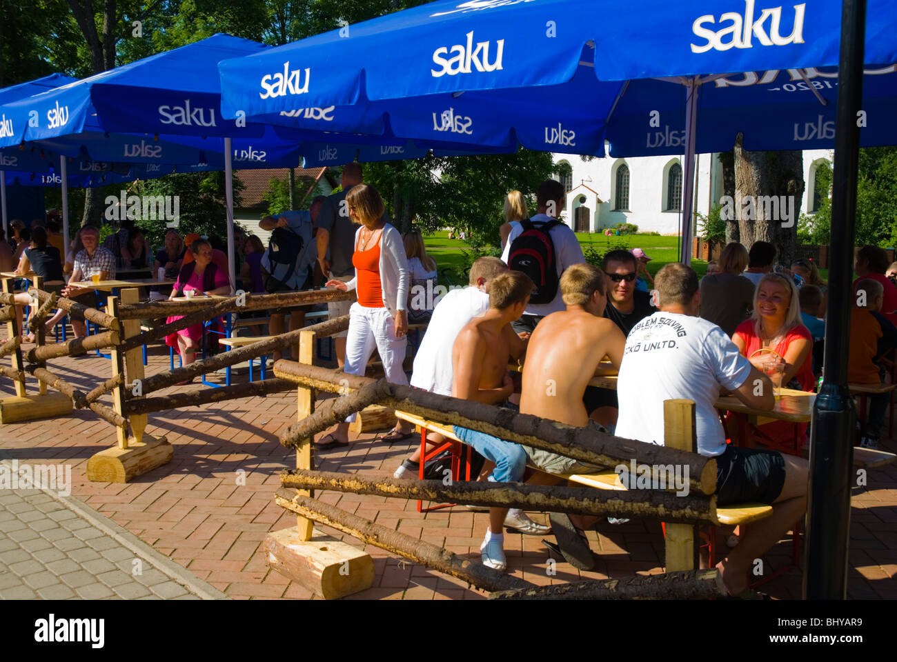 Restaurant terraces during folk festival in Viljandi Estonia Europe Stock Photo