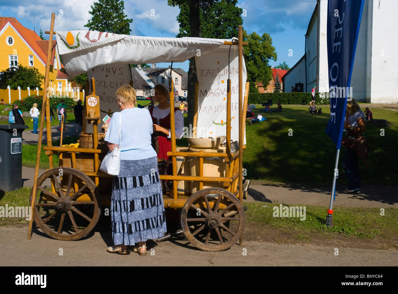 Medieval almond stall during folk music festival in Viljandi Estonia Europe Stock Photo