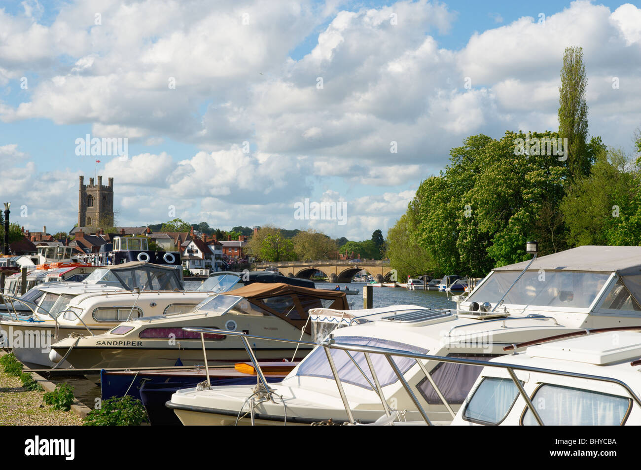 Boats mored on the River Thames at Henley on Thames, Berkshire, England, UK Stock Photo