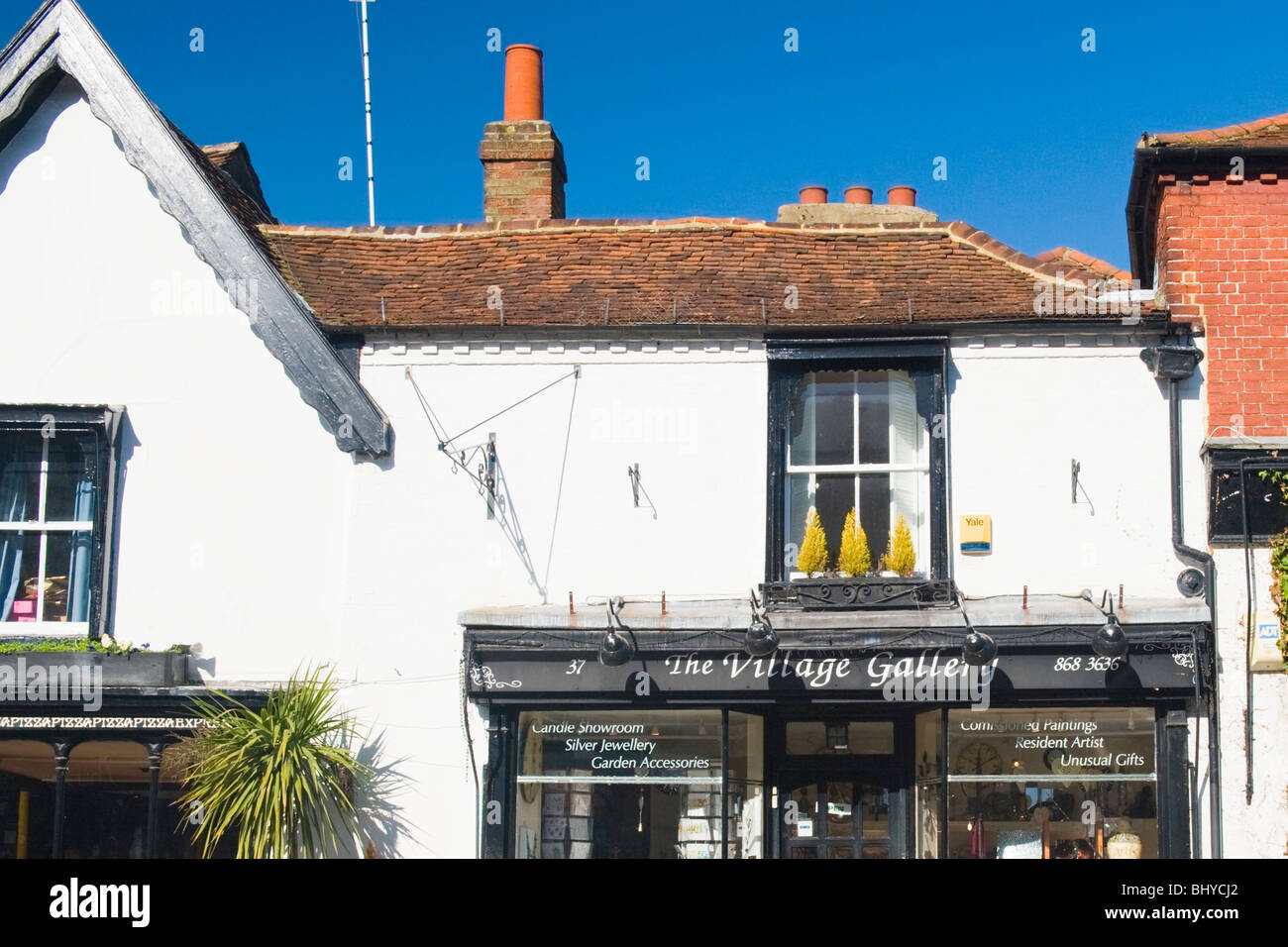 Pinner Middlesex , detail of the old Village Gallery shop or store selling candles art , gifts