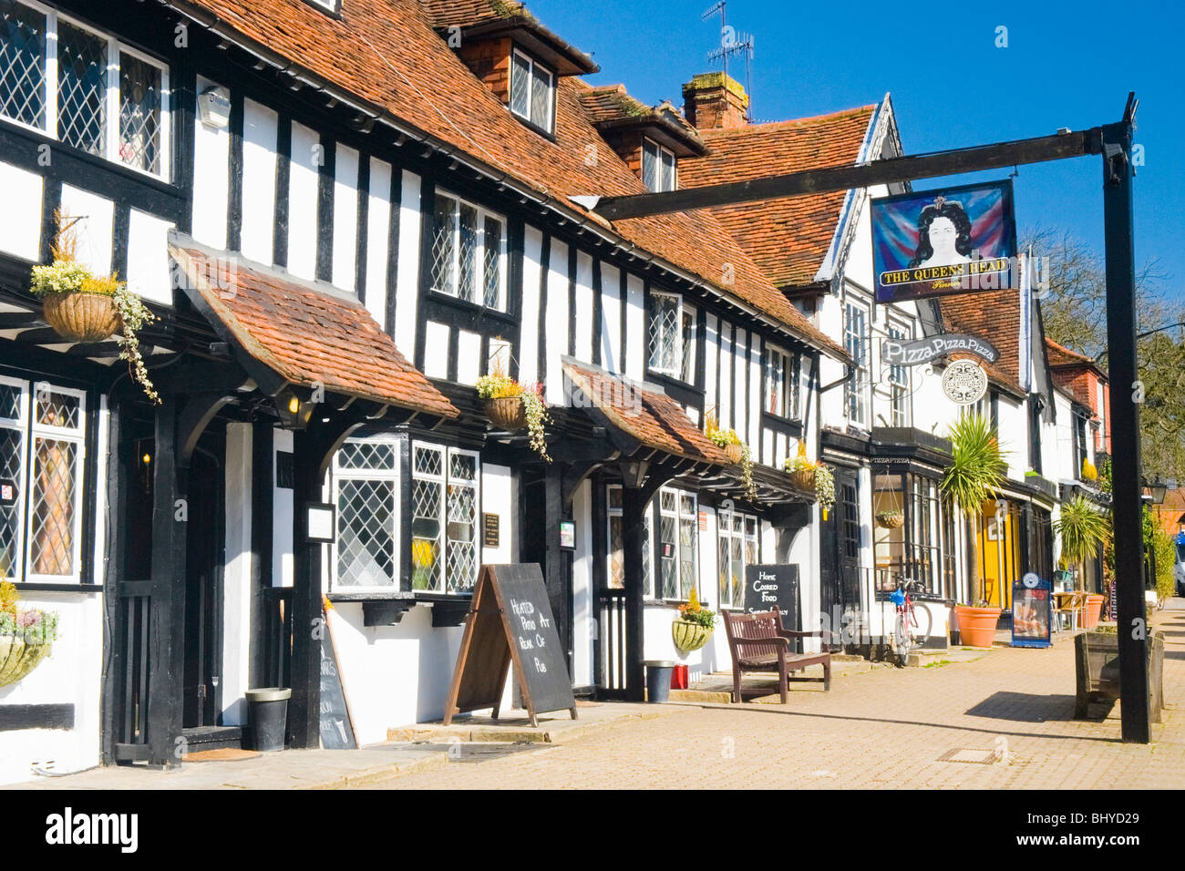 Pinner Middlesex detail of the tudor beams & leaded windows of The ...