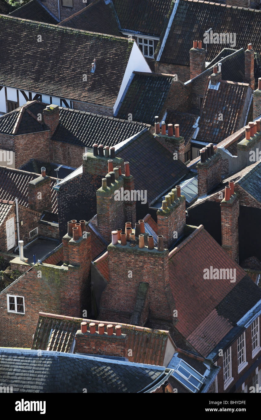 Aerial view of chimney pots and roof tops in York in North Yorkshire England Uk Stock Photo