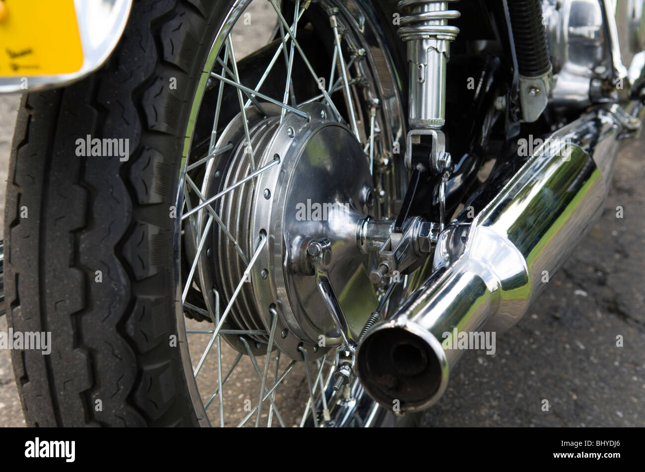 1970s Honda CB500T motorcycle, close up showing rear drum brake and