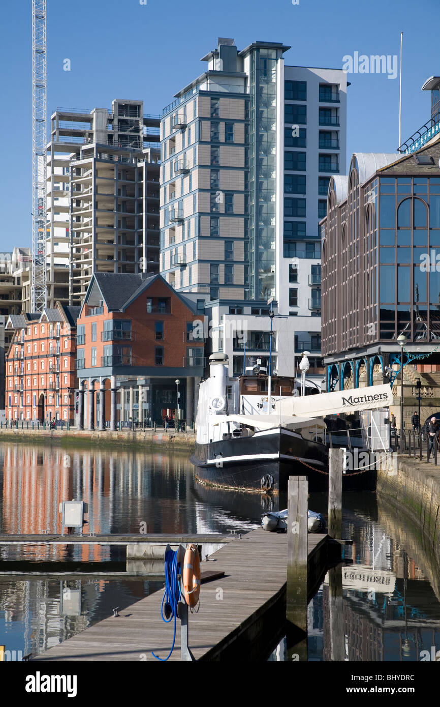 Waterfront development marina Ipswich wet dock Suffolk England Stock