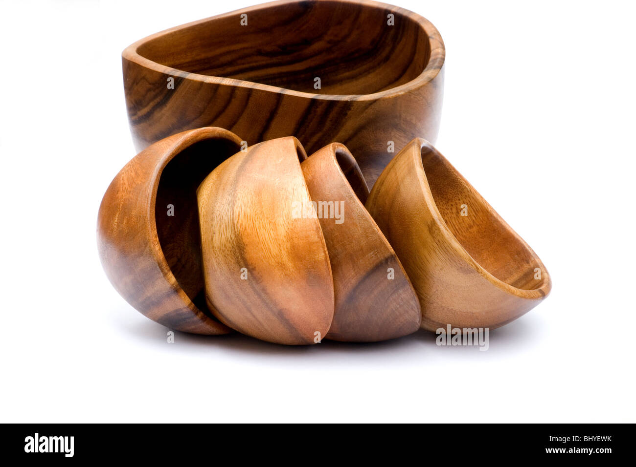 Wooden salad bowl set on white Stock Photo Alamy