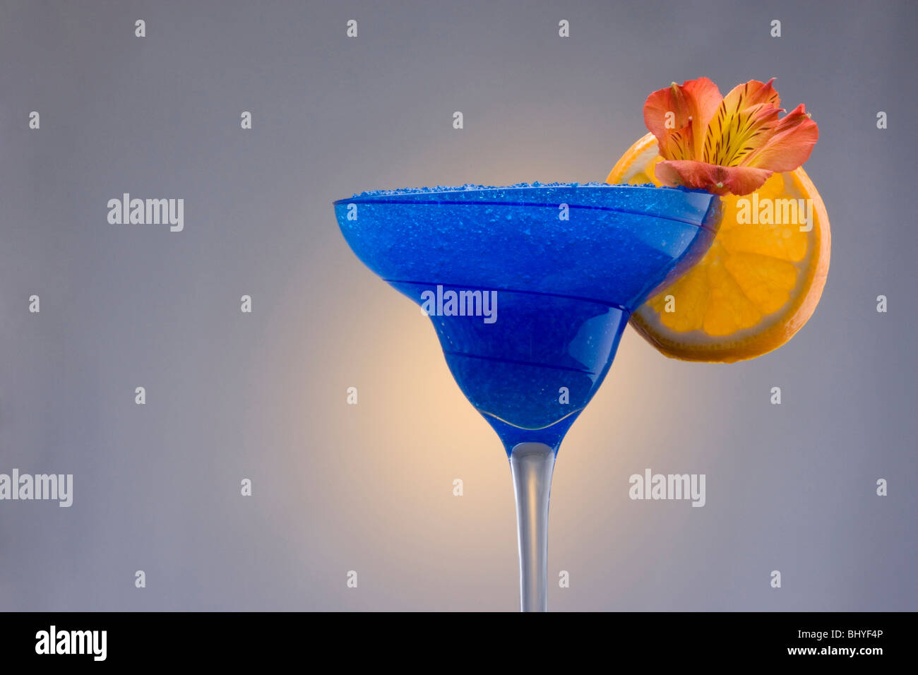 Blue Hawaii or Blue Hawaiian with Garnish on Highlighted Background Stock Photo