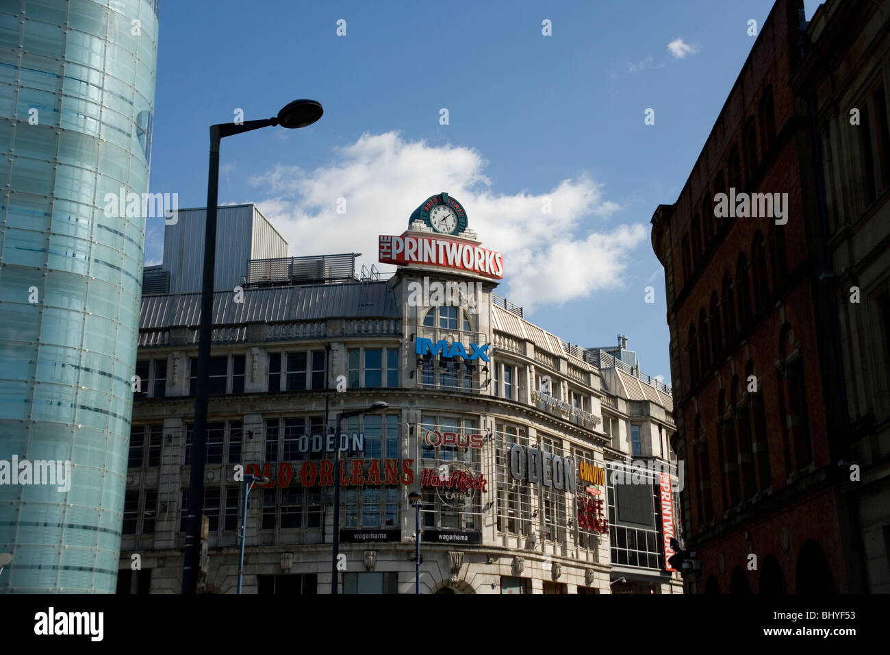 The Urbis Exhibition Centre and the Printworks Building in Cathedral Gardens in Manchester Stock Photo