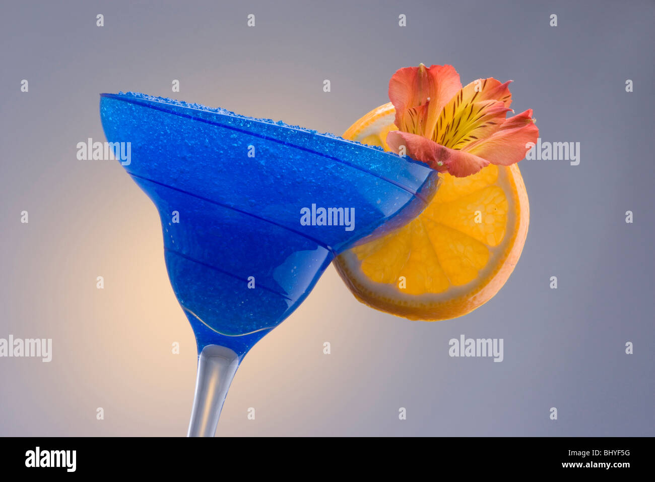 Blue Hawaii or Blue Hawaiian with Garnish on Highlighted Background Stock Photo