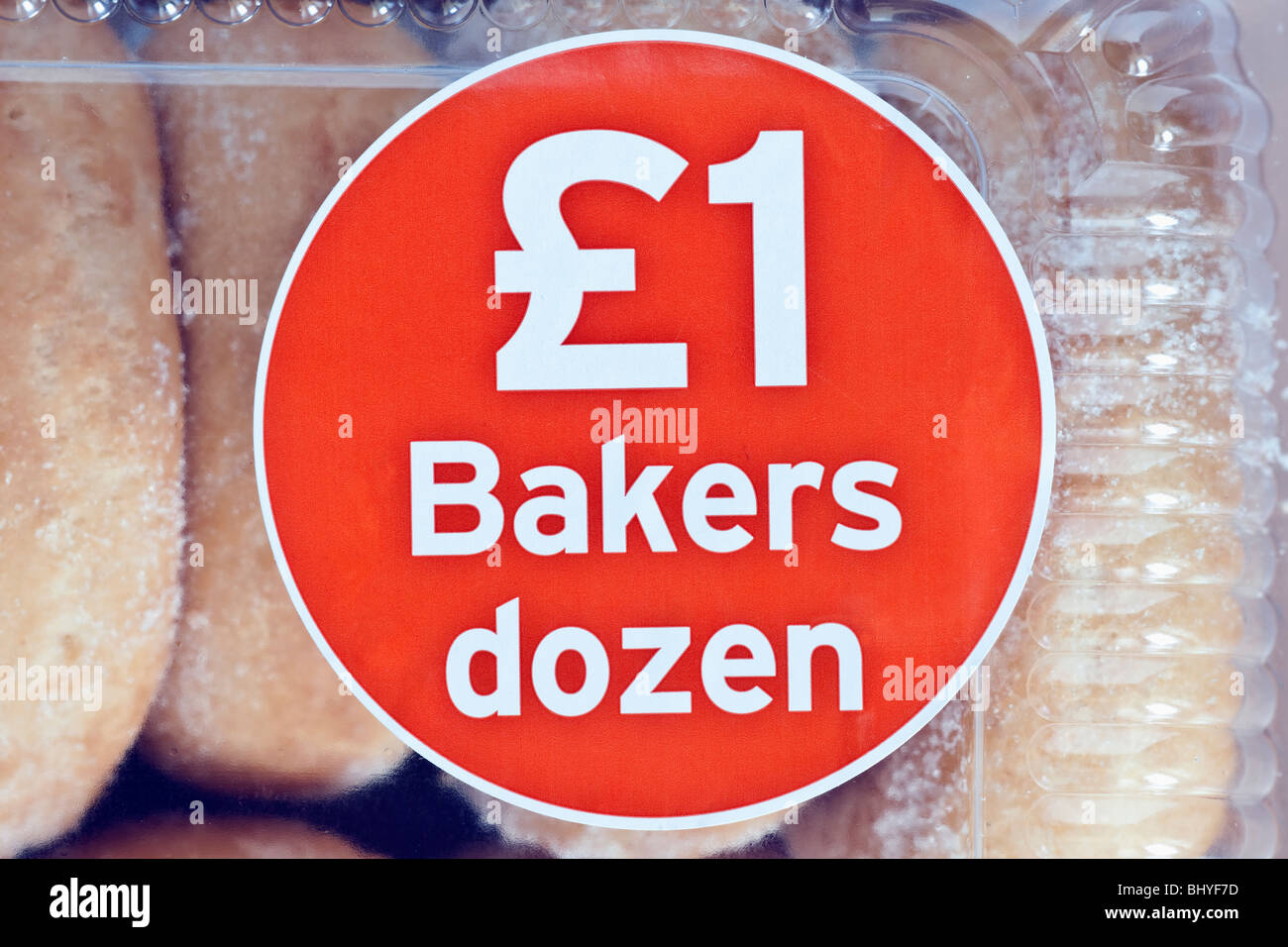 Orange sticker displaying a Bakers Dozen Stock Photo
