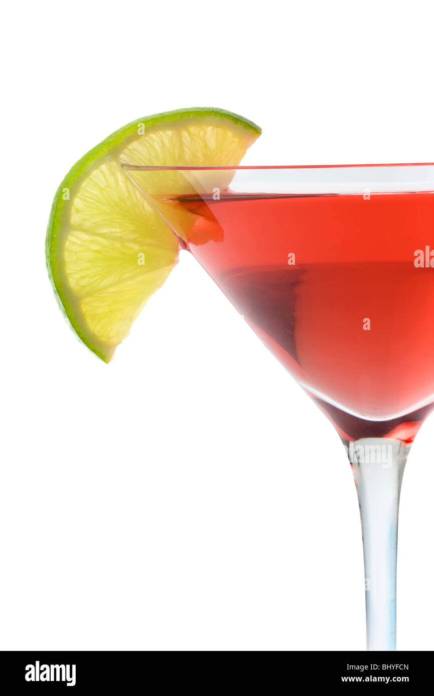 Cosmopolitan Image Cosmopolitan mixed drink with lime wedge on a white background with ...
