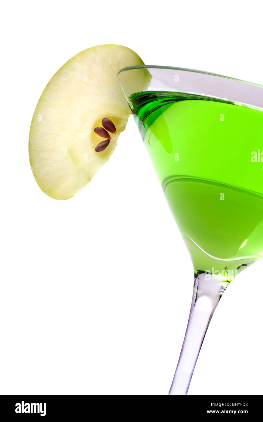 Apple Martini or Appletini mixed drink on white background Stock Photo