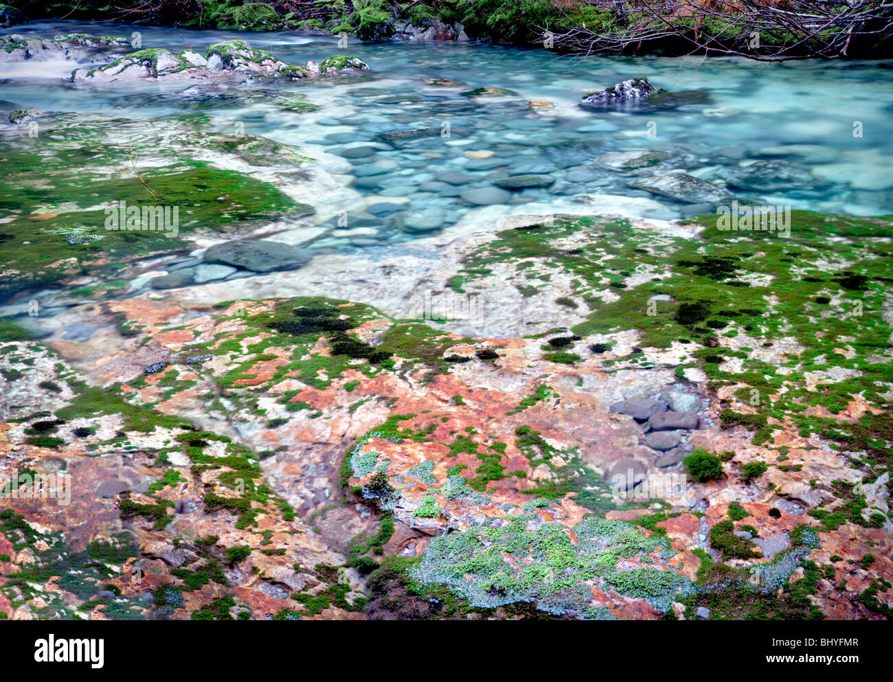 Little North Santiam River with colorful rocks and pools. Opal Creek Scenic Recreation Area, Oregon Stock Photo